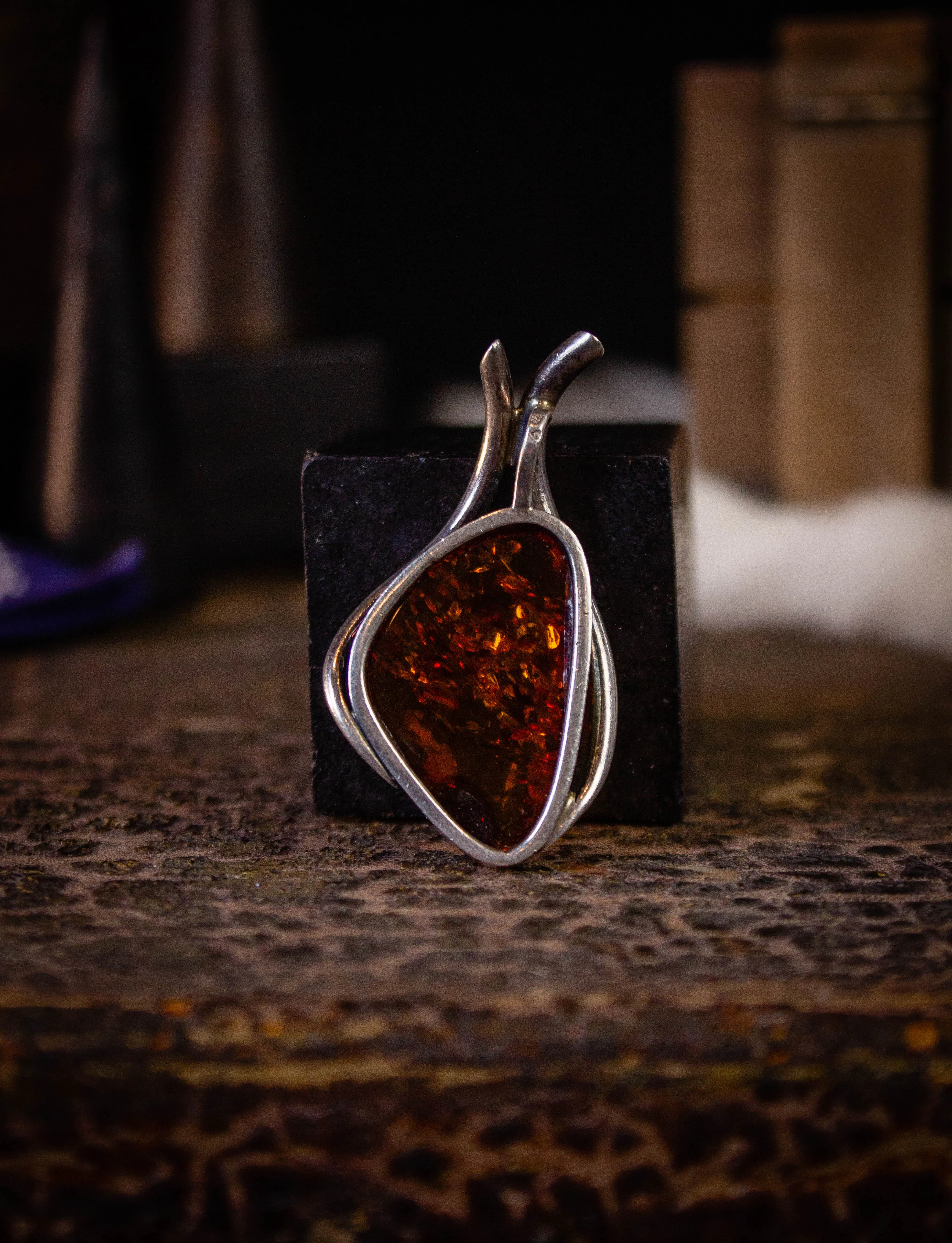 Vintage Honey Amber Sterling Silver Pendant
