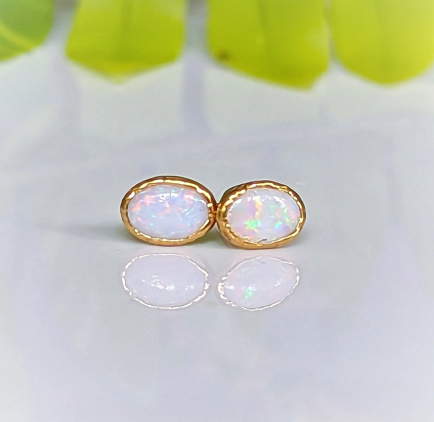 White Australian Opal stud earrings