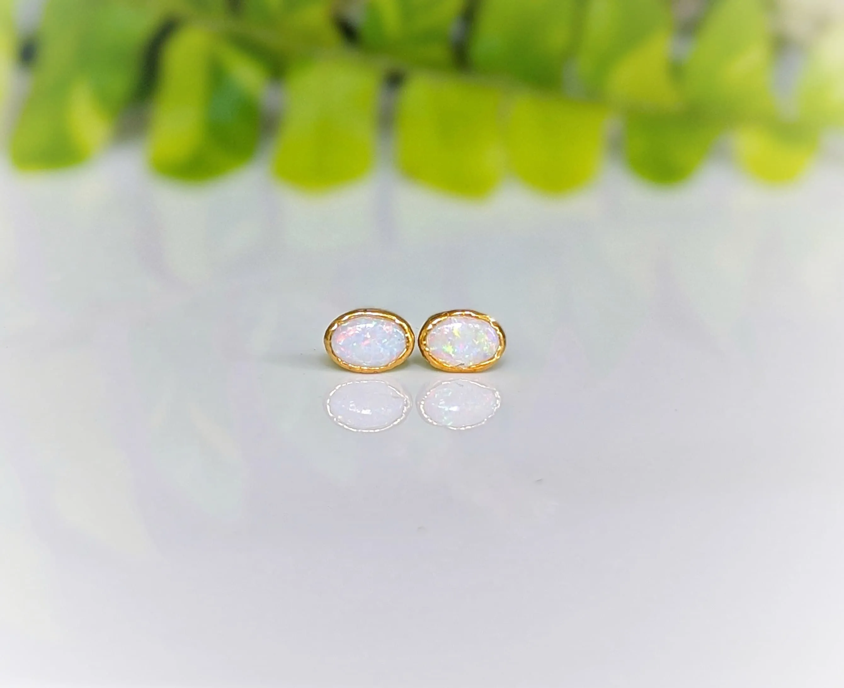 White Australian Opal stud earrings