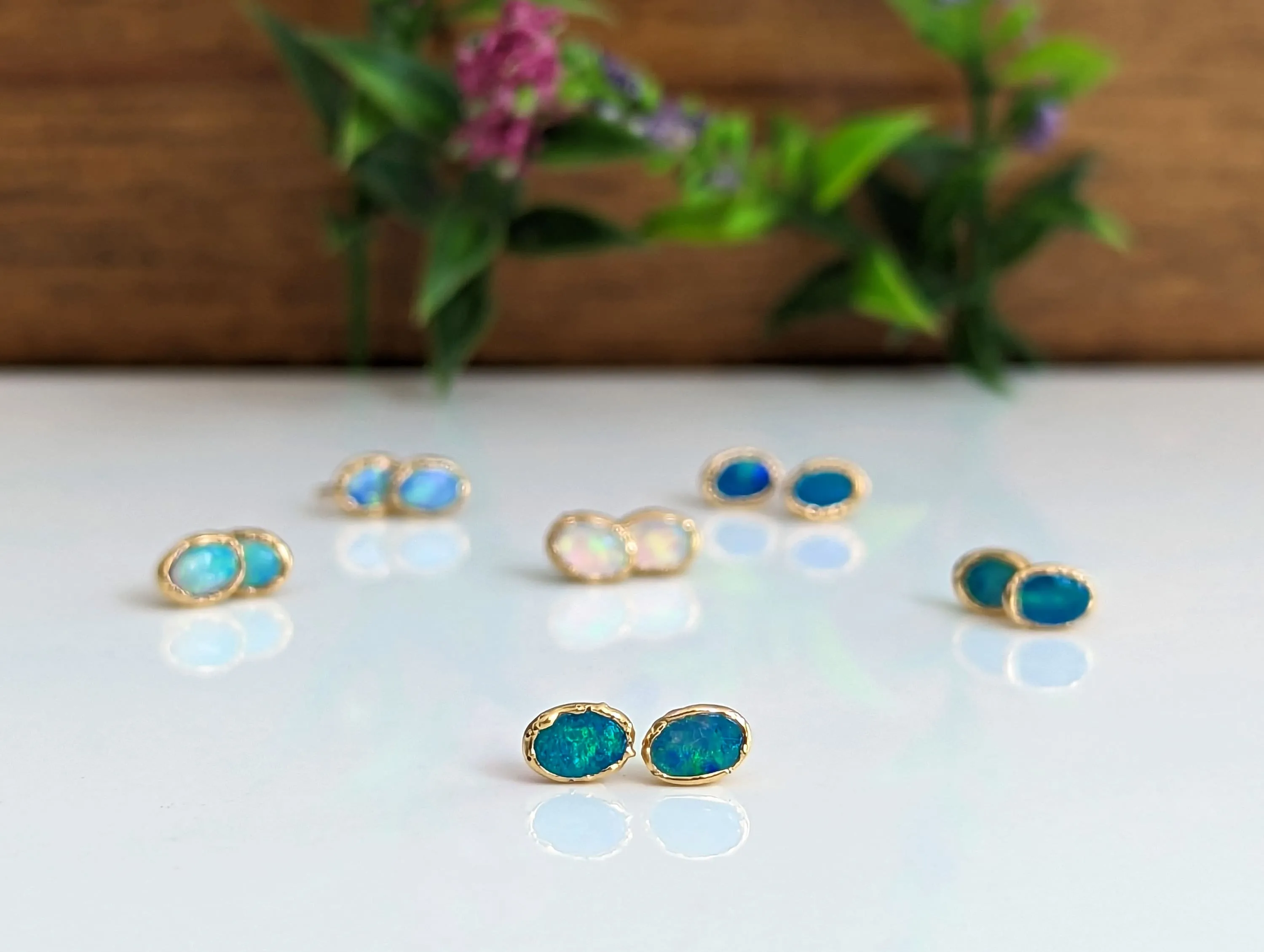 White Australian Opal stud earrings