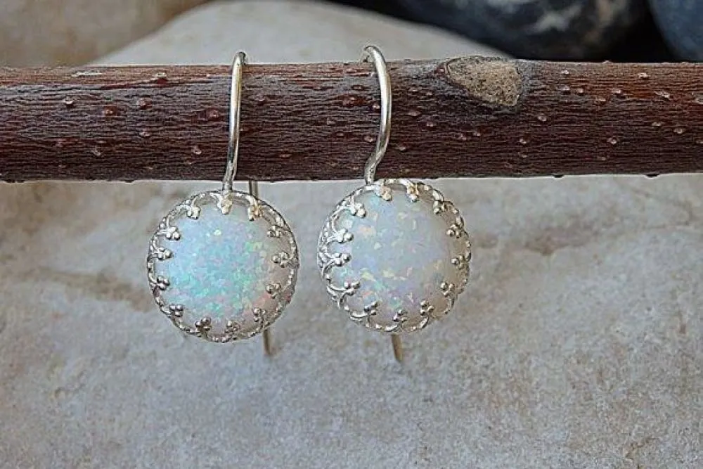 White Opal Gold Earrings for Bride Earrings