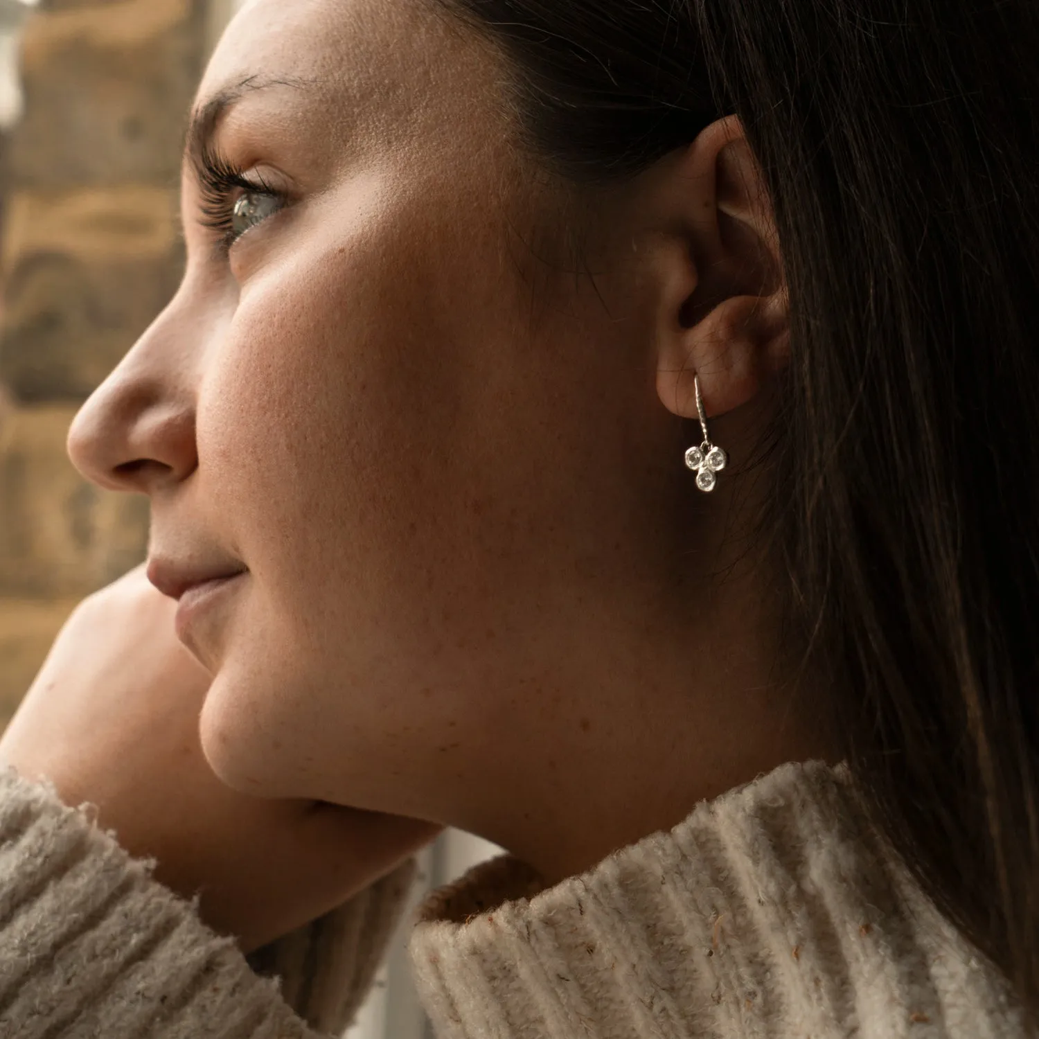 White Topaz Array Trio Drop Earrings
