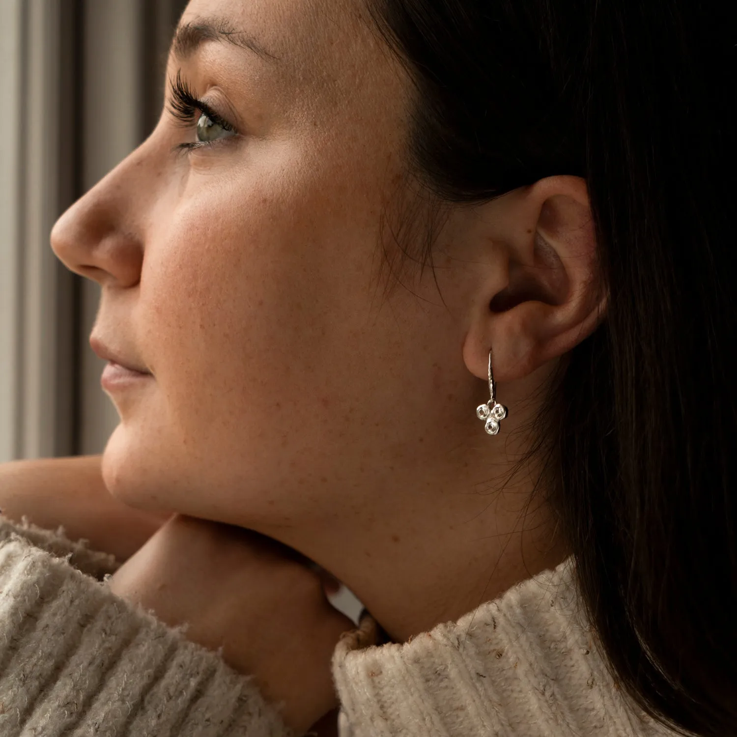 White Topaz Array Trio Drop Earrings