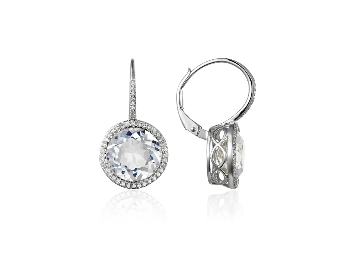 White Topaz Diamond Halo Drop Earrings