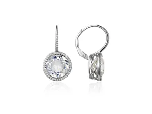 White Topaz Diamond Halo Drop Earrings