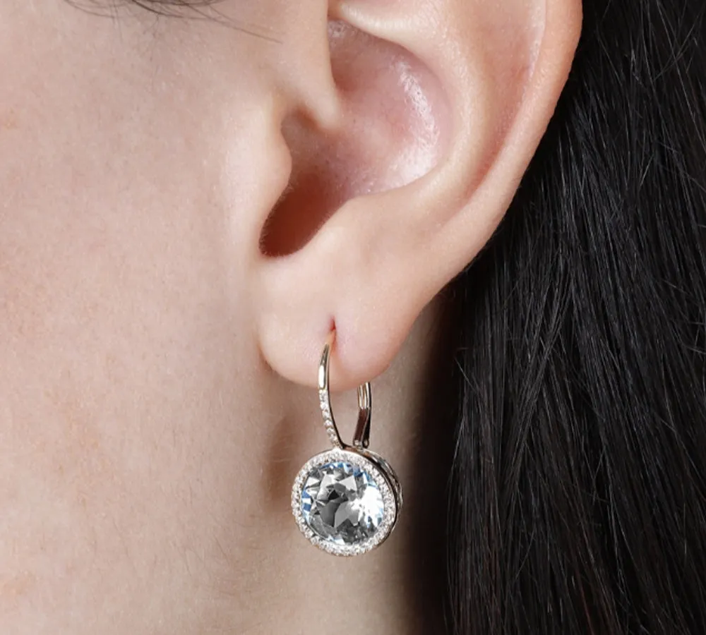 White Topaz Diamond Halo Drop Earrings