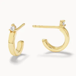 White Topaz Stud Huggies in Gold