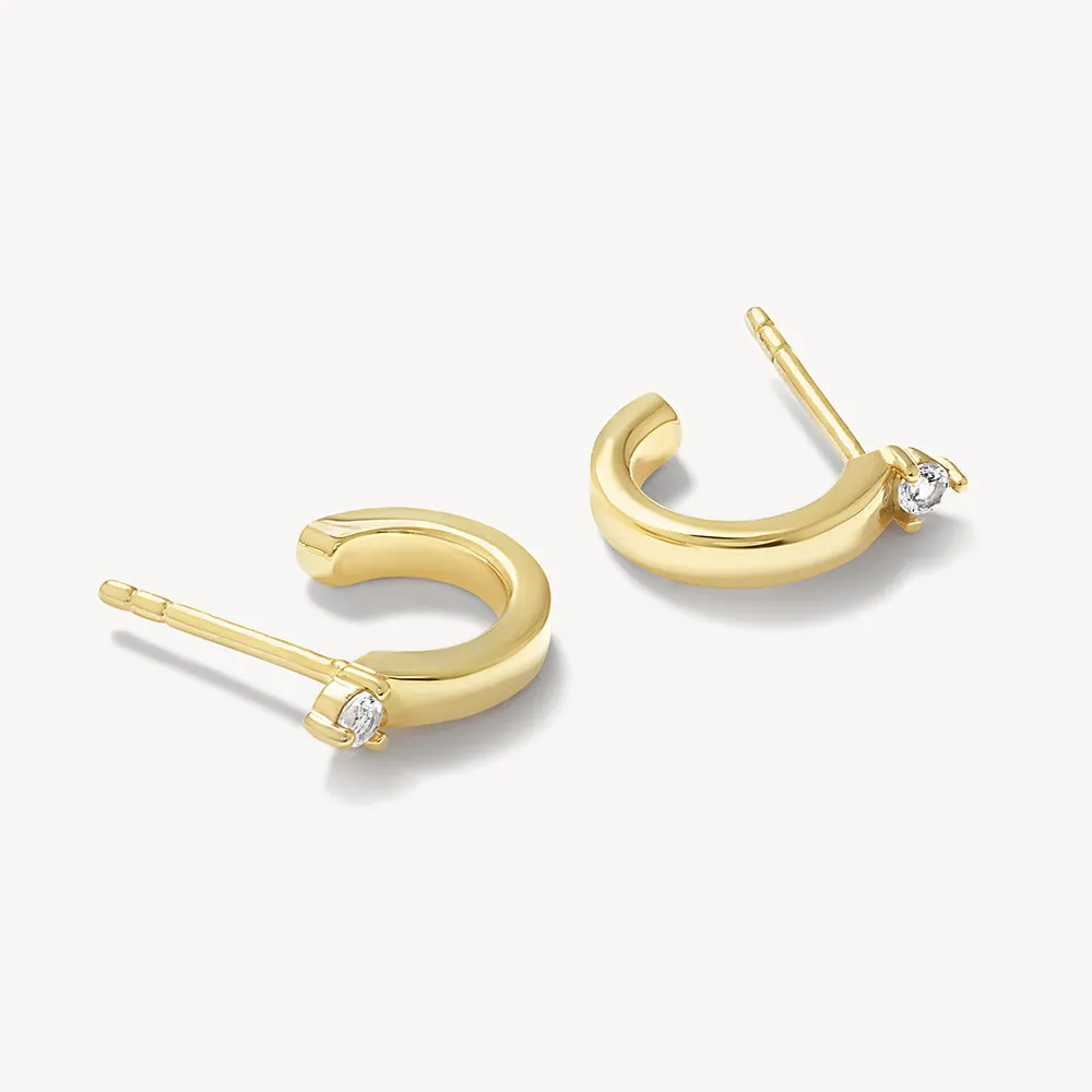 White Topaz Stud Huggies in Gold