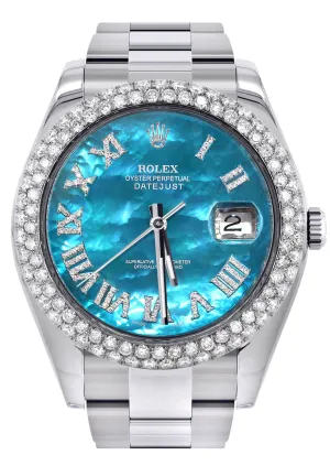 Womens Rolex Datejust II Watch | 41 MM | Aquamarine Mother of Pearl Dial | Two Row | Oyster Band