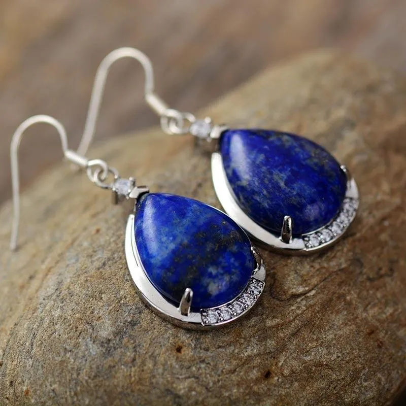 'Yuwin' Lapis Lazuli Rhinestones Earrings