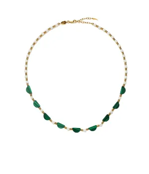 Zenyu Beaded Half Moon Necklace in Gold and Amazonite